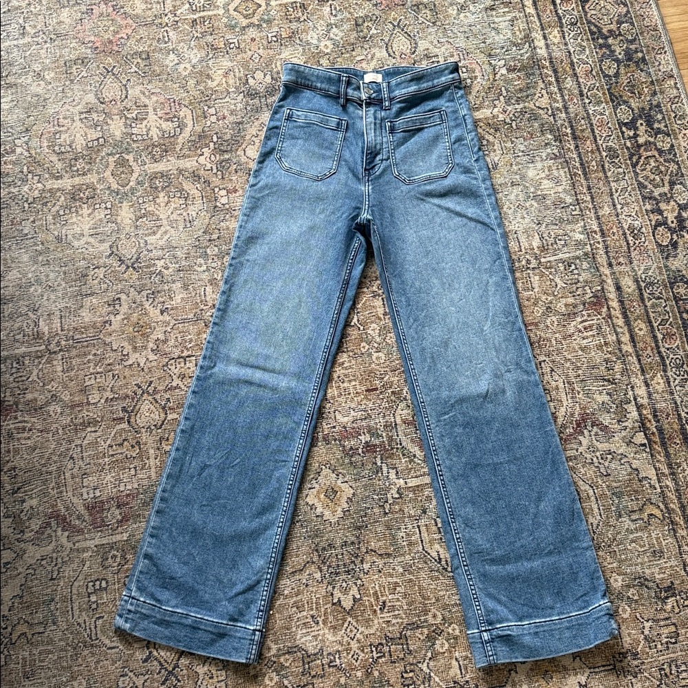 Faherty Stretch Terry Patch Pocket Wide Leg Ankle Jeans Size 27 Eastern Shore